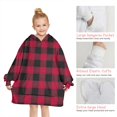 thumbnail image 6 of Red Black Plaid Checkered Pattern Blanket Hoodies for Kids 6-13YR Oversize Wearable Blanket Hoodies for Boys Girls Teens, 6 of 7