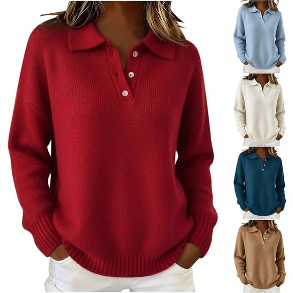 Women's Winter Knitted Sweater Long Sleeve Collar Pullover Outerwear Casual Loose Fit Warm Thermal Cozy Fall Winter Fashion Gift | CSEONE,Blue XL
