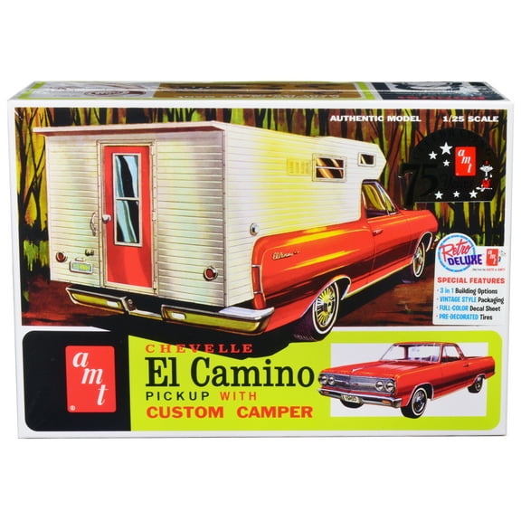 Skill 2 Model Kit 1965 Chevrolet El Camino with Camper 3-in-1 Kit 1/25 Scale Model by AMT