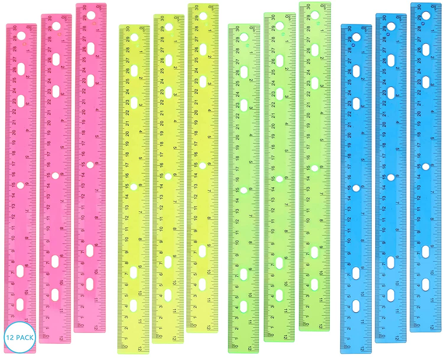 KINBOM 12pcs 12inch Straight Rulers School Rulers, Transparent Plastic