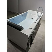 67 Luxury Whirlpool Bathtub with Panoramic Glass Window | 7 Hydro-Massage Jets, Waterfall Faucet & LED Chromatherapy | 1HP 750W Motor, Acrylic Spa Jetted Tub (110V) –Middle Drain