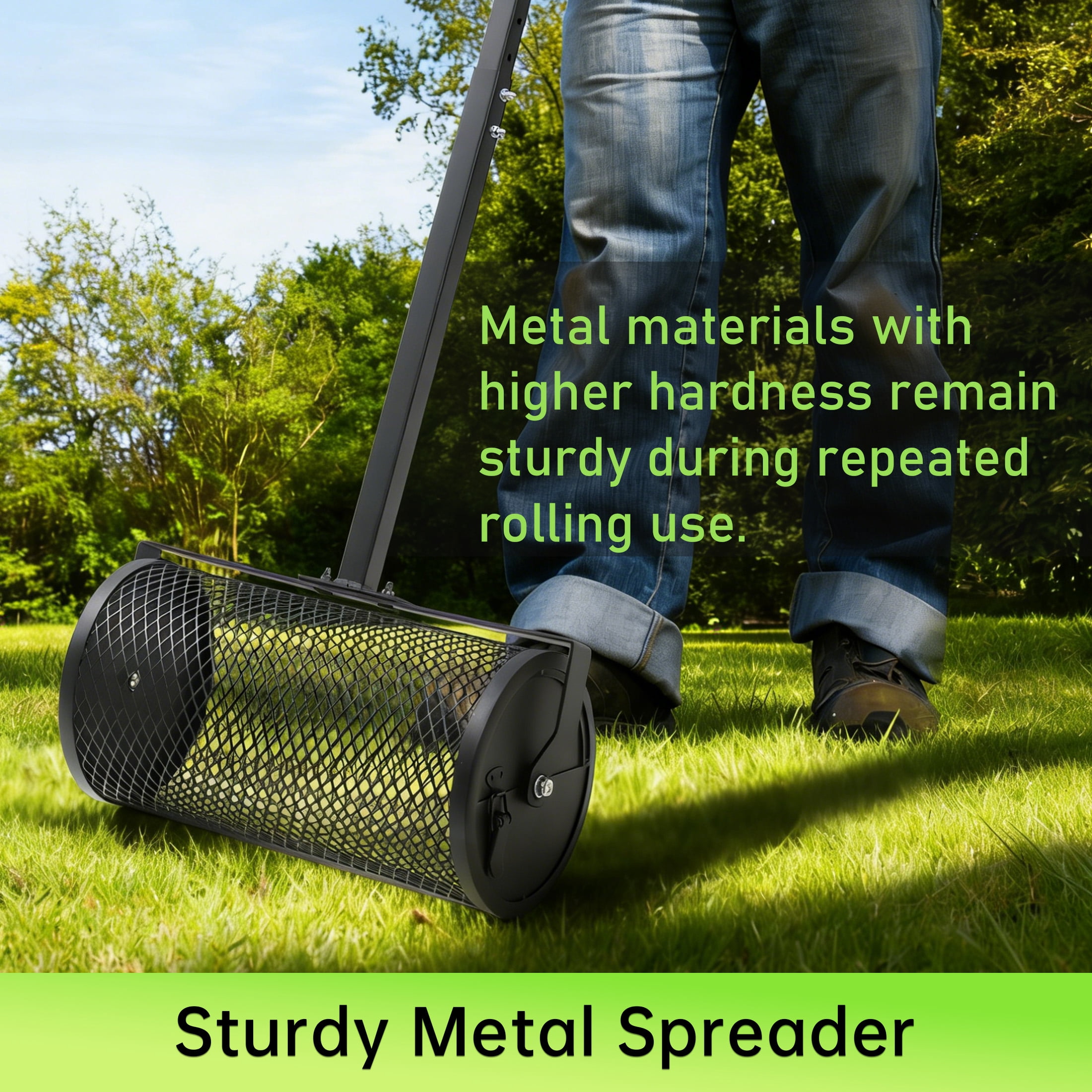 FENHRTVM Compost Spreader 40Inch Metal Mesh Spreader for Peat Moss Compost Top Soil Manure,Black