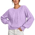 thumbnail image 6 of ClodeEU Women's Crewneck Cable Knit Sweater,Loose Puff Long Sleeve Cropped Pullover Jumper ,Women's Plus XXL, 6 of 6