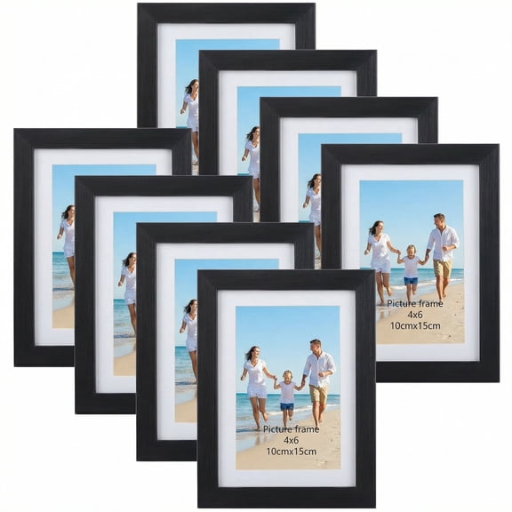 8-Pack 4x6 Black Picture Frames, Fits 4x6 with Mat or 5x7 without