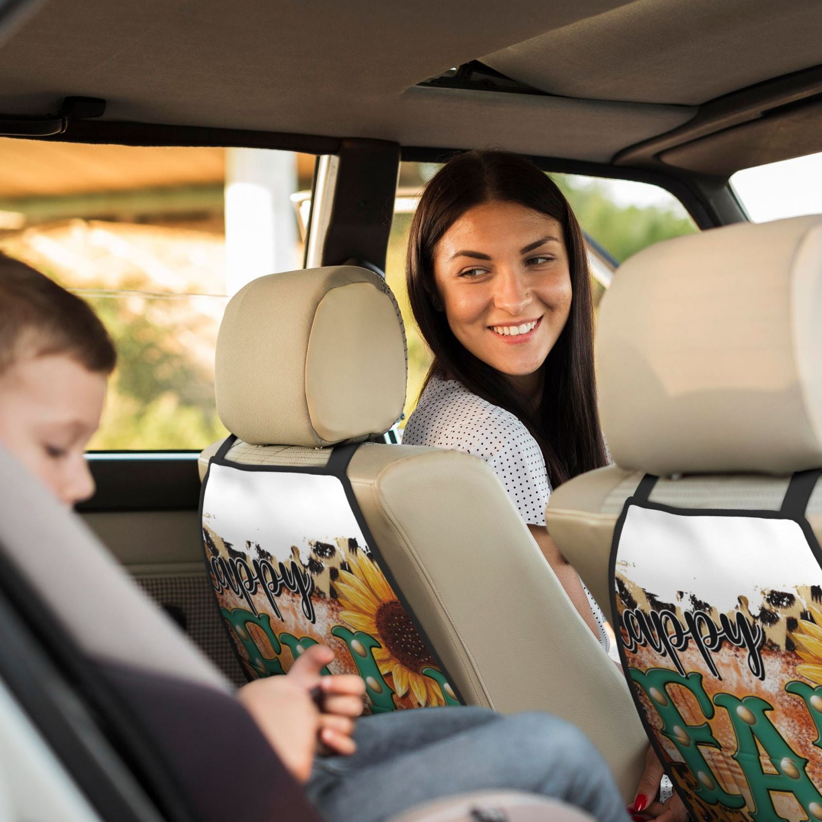 Xecao Happy Fall Y'All Pattern Car Seat Back Protector 2 Pack Large Capacity Pocket, Kick Mats Back Seat Protector