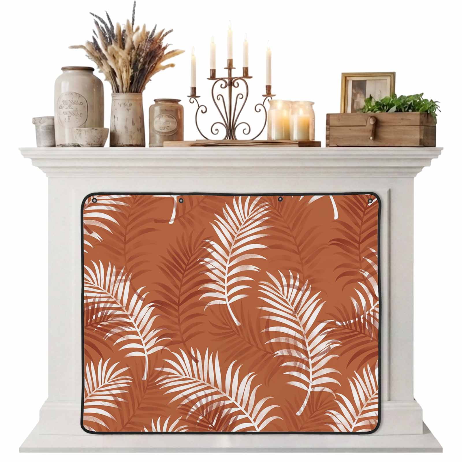 Magnetic Fireplace Cover Orange Tropical Palm Leaves Fireplace Screen Summer Jungle Foliage Insulation Fireplace Blocker Blanket Save Energy Fireplace Draft Stopper Covers for Living Room 39x32