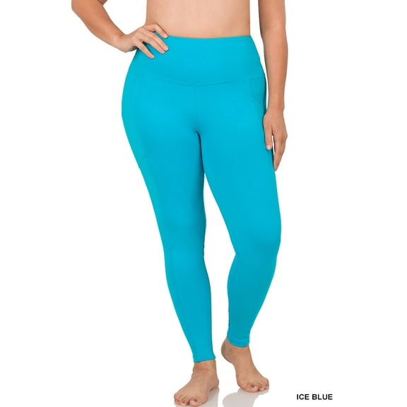Zenana Women's & Plus (S-3X) Casual Cotton Stretch Active Wide Waistband Tight Leggings with Pockets
