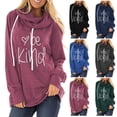 thumbnail image 3 of Sudaderas con capucha para mujer, estampado de letras, manga larga, transpirable, cómodo, con cordón, informal, 3 of 5
