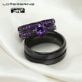 thumbnail image 5 of Couple Ring Bridal Set His Hers Black Gold Plated Amethyst Titanium Steel 10k Wedding Ring Band Set, 5 of 7