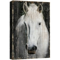 wall26 Canvas Print Wall Art Black & White Horse Portrait on Wood Panels Animals Wildlife Digital Art Realism Rustic Scenic Nature Photography Colorful for Living Room, Bedroom, Office - 32"