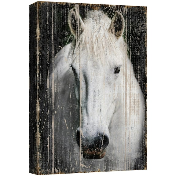wall26 Canvas Print Wall Art Black & White Horse Portrait on Wood Panels Animals Wildlife Digital Art Realism Rustic Scenic Nature Photography Colorful for Living Room, Bedroom, Office - 32"