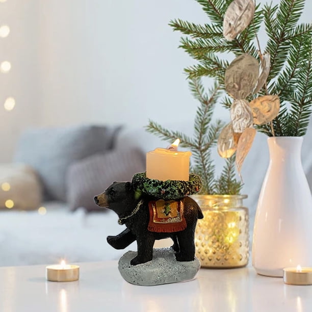 Fiudx Candelabro Navideño de Oso, Diseño de Oso de Resina, Soporte para Aromaterapia, Decoración Navideña de Escritorio, Ambientador, Detalles de Piña y Frutos Rojos, 9 X 8,5 X 6,5 Cm