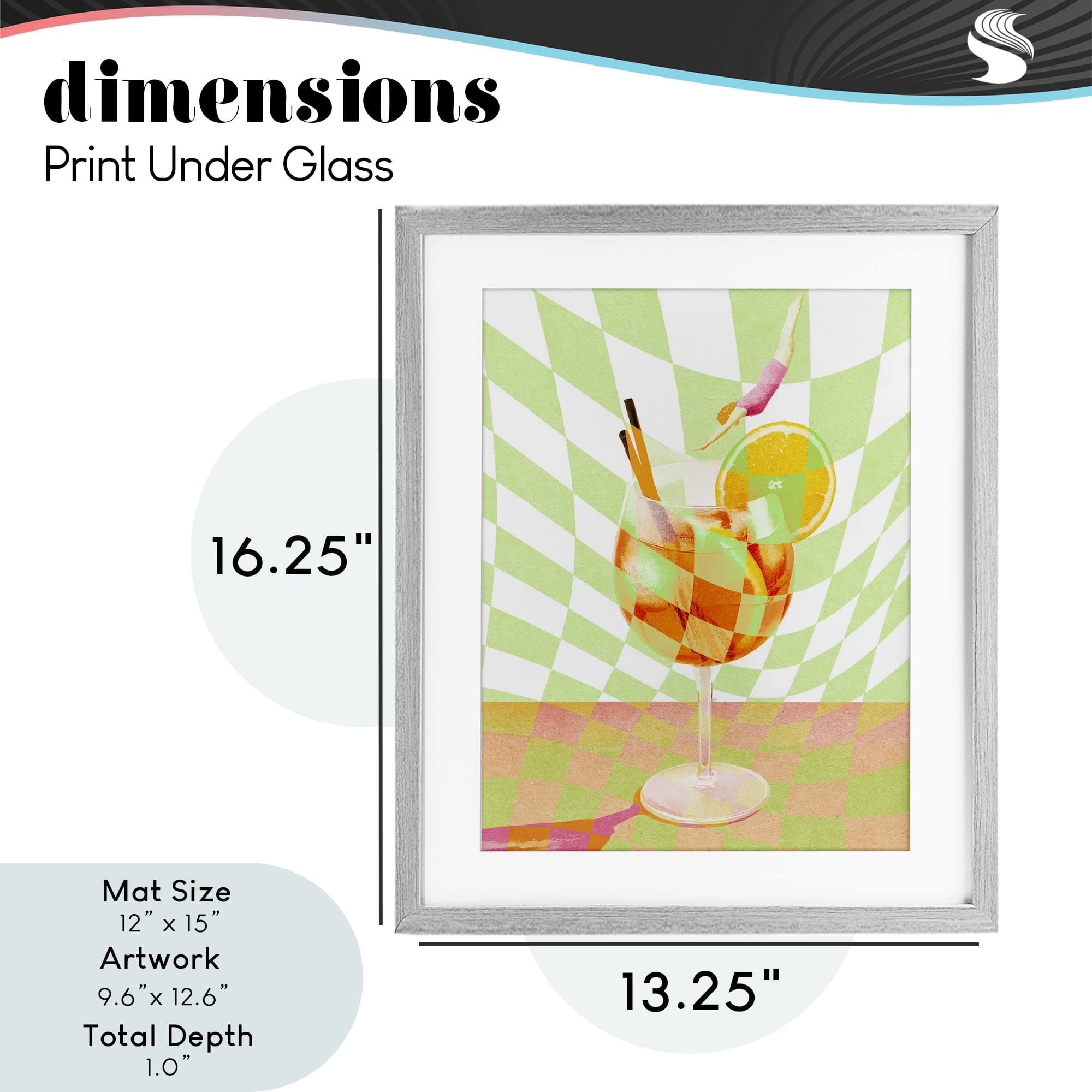 Retro Swimmer Summer Cocktail Gray Framed Print Under Glass, design by Lil' Rue