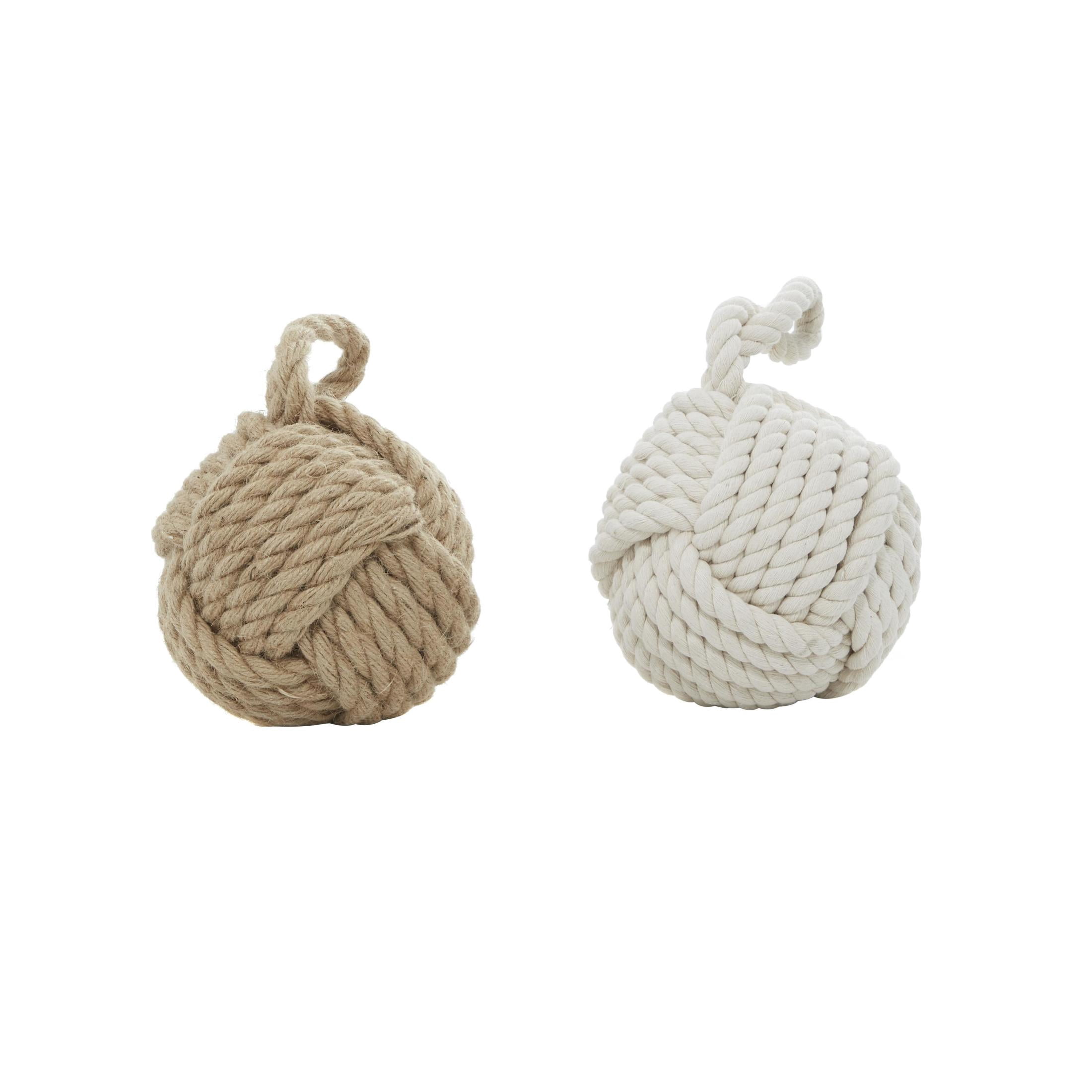 DecMode Jute Coastal Twisted Patterned Knot Sculpture Set of 2 7"W x 14"H, with Brown and White Finish