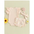 thumbnail image 5 of Musuos Baby Girls 3 Piece Outfits 6 12 18 24M Letter Print Short Sleeve Romper and Daisy Print Shorts Cute Headband Summer Clothes, 5 of 10