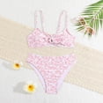thumbnail image 2 of Godom Girls' 2 Piece Floral Print Knot Front Ruched Triangle Bikini Swimsuit,Pink, 2 of 7