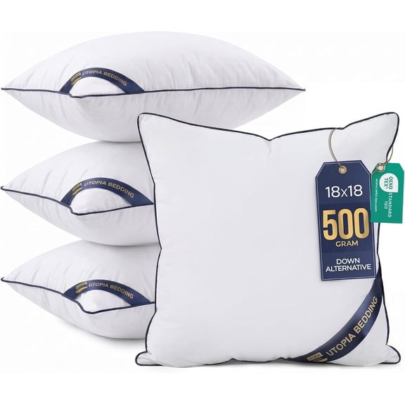 Utopia Bedding Premium Microfiber Decorative Pillows 4-Pack, 18x18 inches White, Throw pillow Inserts, Fluffy Cusion for Bed, Sofa & Couch