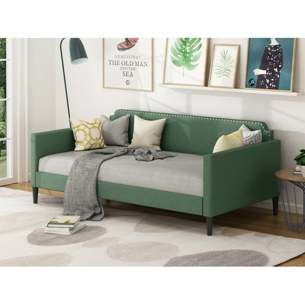 EUROCO Modern Upholstered Twin Daybed with Nailhead Detail , Green