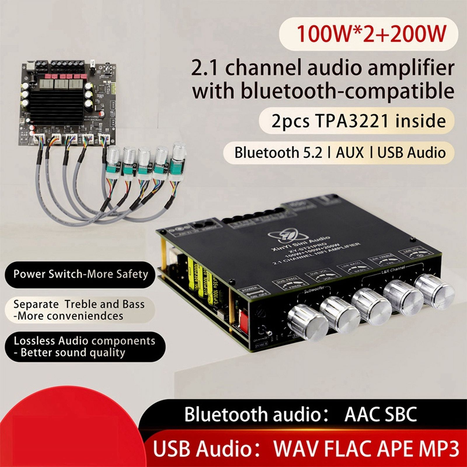 ST21PRO Bluetooth Digital Audio Power Amplifier Board 2.1 Channel 100Wx2+200W Subwoofer TPA3221 Exceeds 3116 A