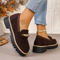 thumbnail image 4 of Rokment Womens Vintage Slip on penny Loafers Retro Suede Platform Chunky Lug Sole Oxfords Dress Shoes for Business Work Brown Size 6, 4 of 7