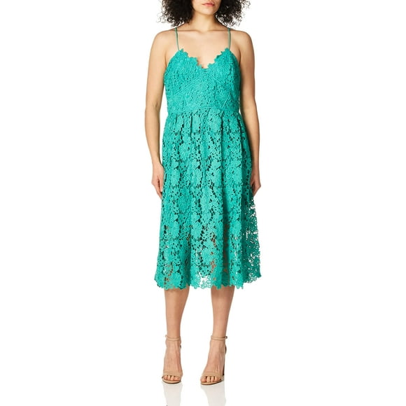 Donna Morgan Women's Chemical Lace Spaghetti Strap Midi Dress, sea Green, 16