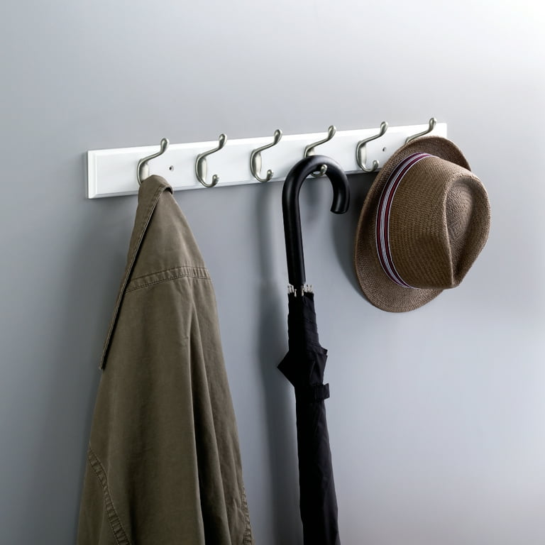 Franklin Brass 27 In. Wood Rack With 6 Heavy Duty Coat And Hat Hooks, Bark And Satin Nickel Franklin Brass 27 In. Wood Rack With 6 Heavy Duty Coat And Hat Hooks, Bark And Satin Nickel