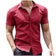 thumbnail image 2 of Camisas Elvqul Hombre Rojo Manga Corta Casuales Liso Cuello en V, 2 of 6