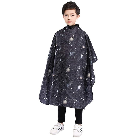 Kids Haircut Barber Cape Cover for Hair Cutting,Styling and Shampoo, for Boys - Black Space Printing
