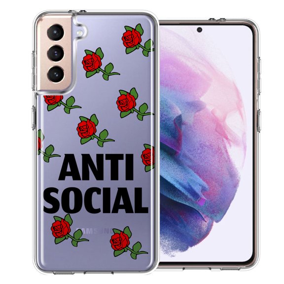 MUNDAZE for Samsung Galaxy S21 Plus Anti Social Roses Design Double Layer Phone Case Cover