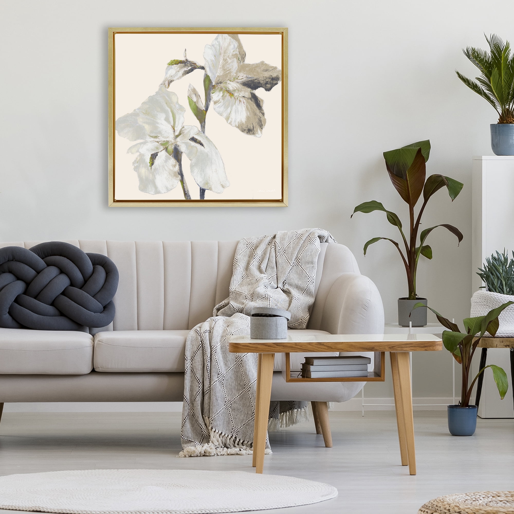 Stupell Industries Irises Soft Beige Gold Framed Floater Canvas Wall Art, design by Lanie Loreth
