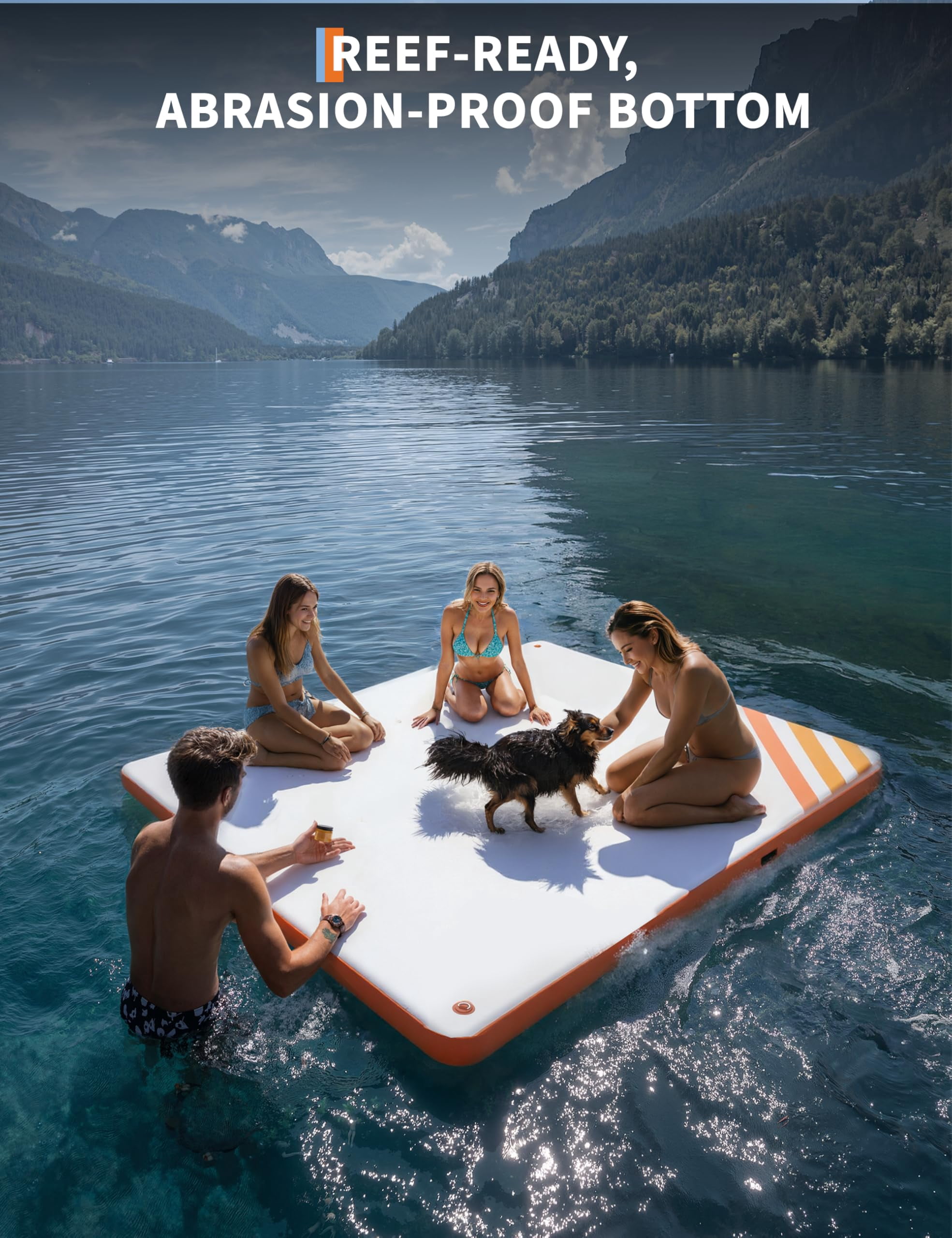 Inflatable Floating Dock, for Lakes with Rope Ladder and Non-Slip Platform, Inflatable Dock Floating Platform Island Raft for Boats, Pool, Beach, Ocean