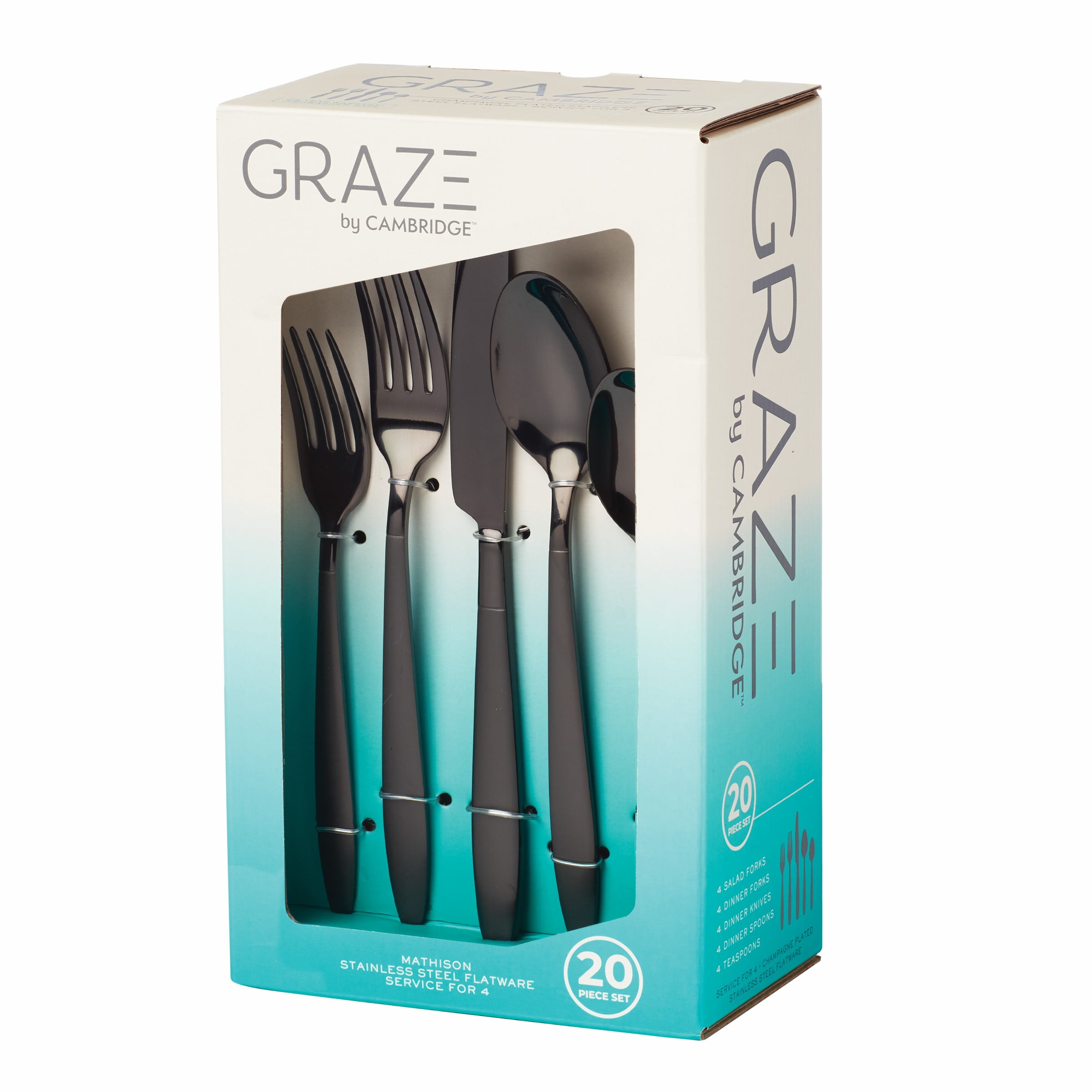 Graze by Cambridge Mathison Black Sand & Mirror Stainless Steel 20-piece Flatware Set (Service for 4)