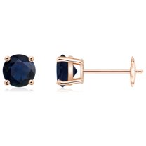 ANGARA Natural Round 1.2 ct Blue Sapphire Stud Earrings in 14K Rose Gold for Women (Size-5mm) | September Birthstone, Birthday, Anniversary, Jewelry Gift for Women | Natural Blue Sapphire Earrings