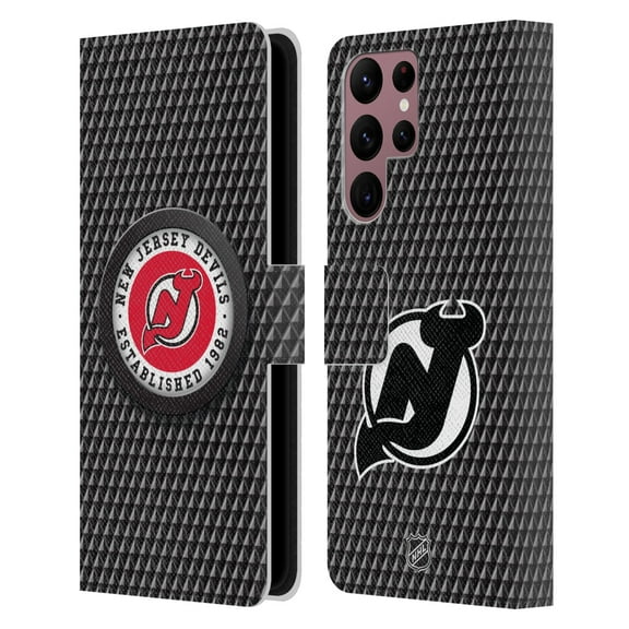 Head Case Designs Officially Licensed NHL New Jersey Devils Puck Texture Leather Book Wallet Case Cover Compatible with Samsung Galaxy S22 Ultra 5G