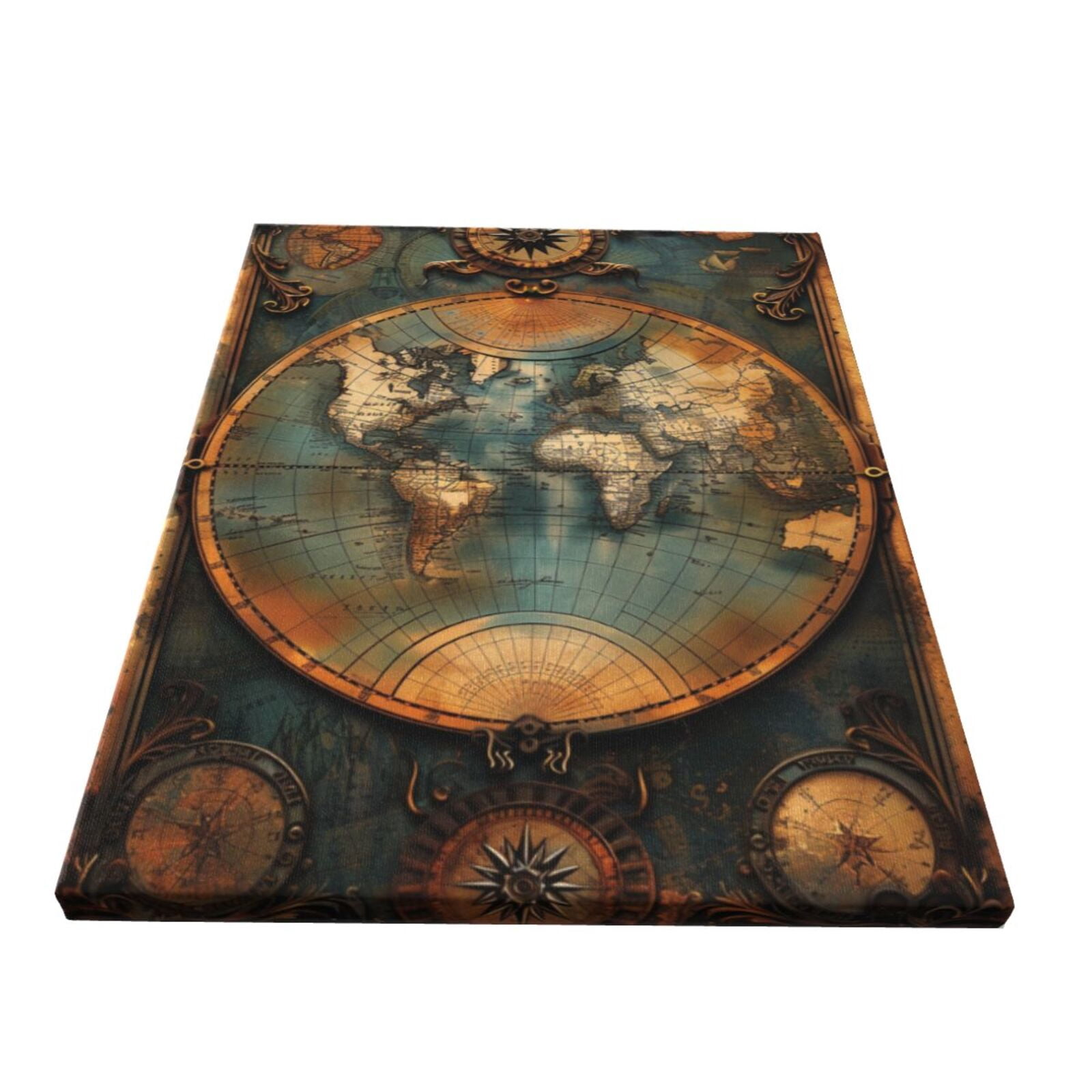 12x16 inch Canvas Picture Wall Decor Medieval Times Earth Map,Lounge,Bathroom,Study,Man Cave Wall Decorative Painting,For Vintage Collector Gifts,Enchanting Earth Map Vintage Style Paintings