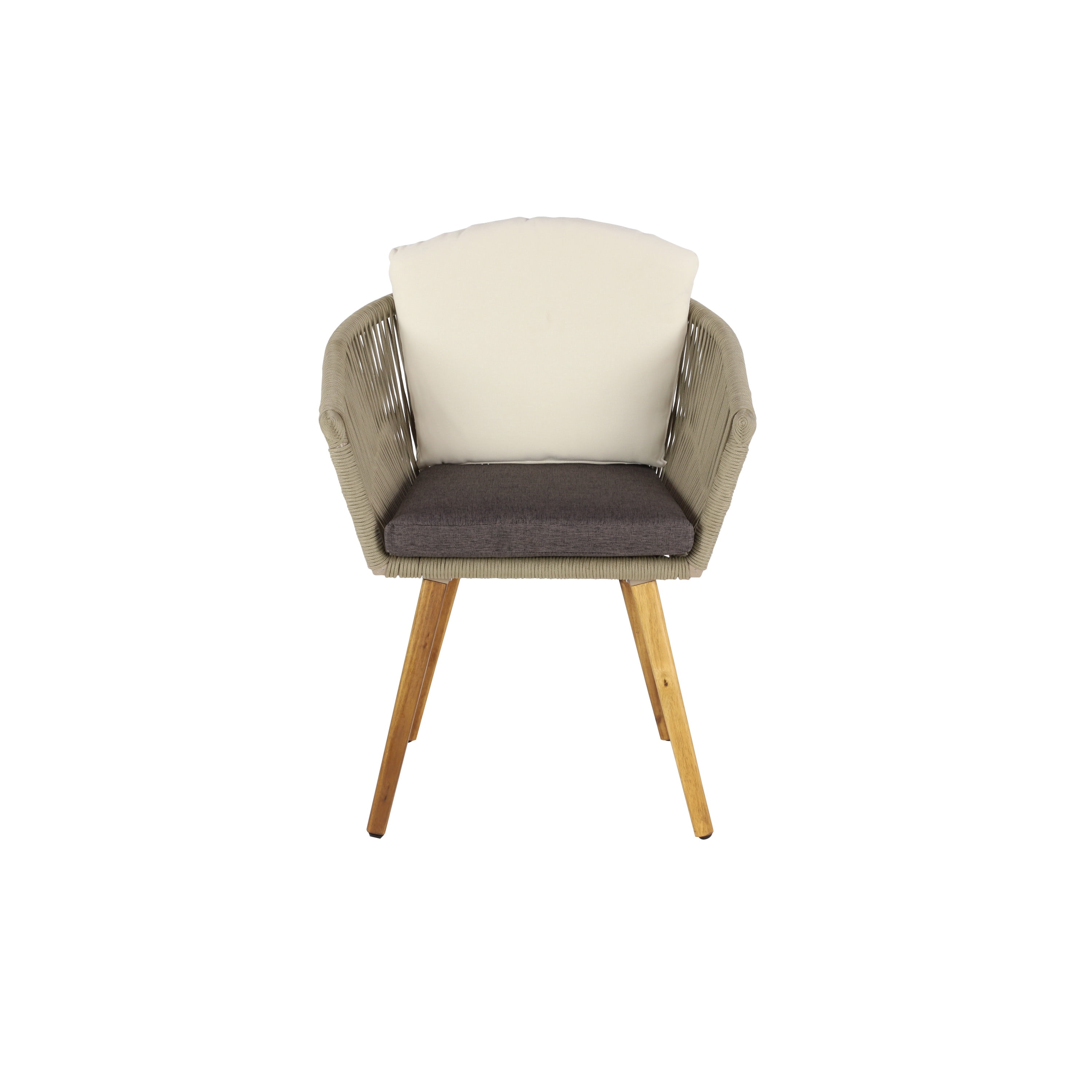 DecMode Woven Rope Outdoor Dining Chair with Polyester Cushions and Slender Tapered Legs - Wood - Set of 2 - Light Brown