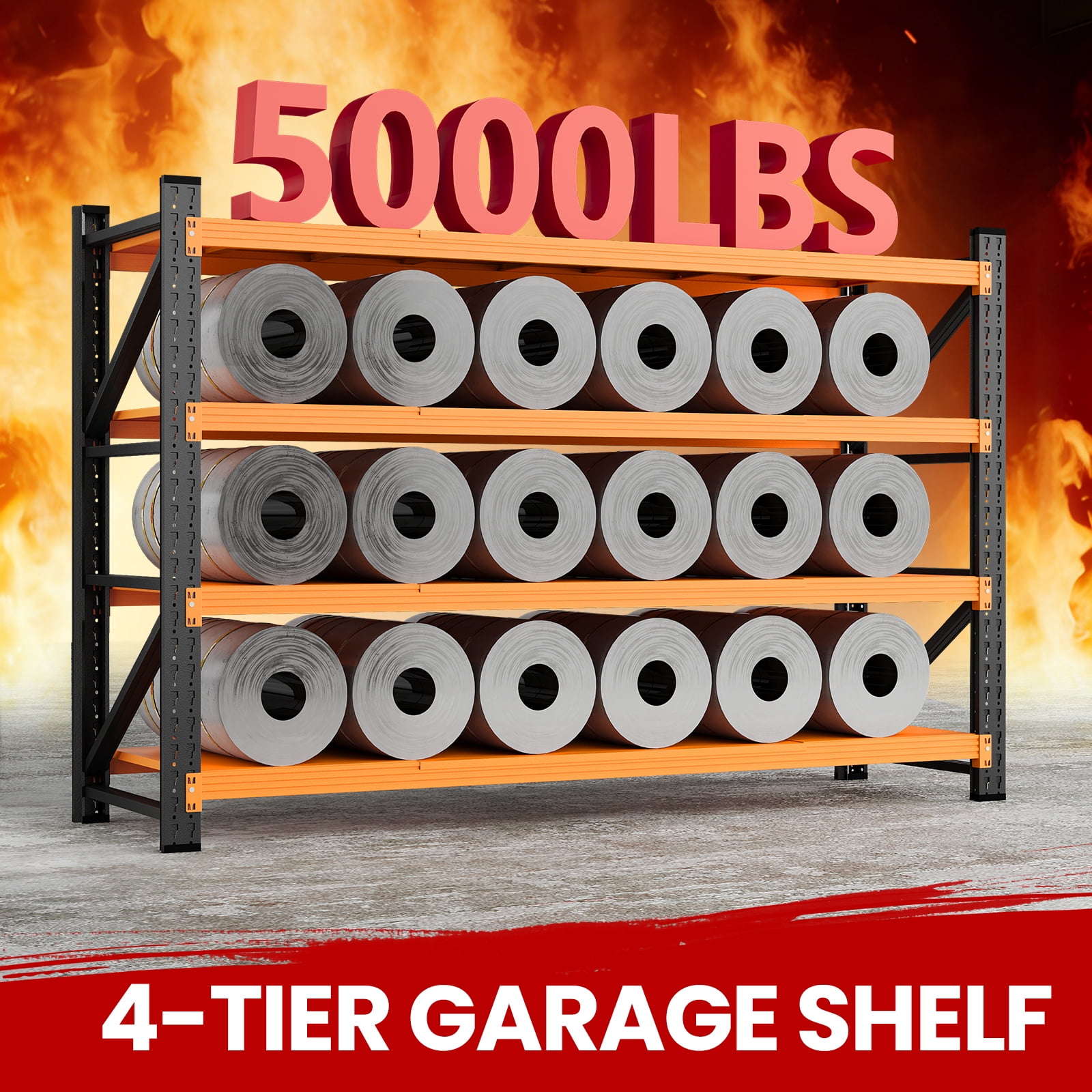 AUHUP 4-Tier Garage Storage Shelves 5000LBS Heavy Duty Metal Shelving 71" W Shelving Unit for Warehouse,Basement Industrial,Commercial Utility Rack Shelf, Black & Orange