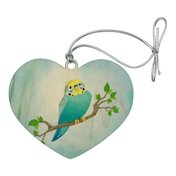 Pretty Parakeet Budgie Heart Love Wood Christmas Tree Holiday Ornament