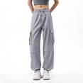 thumbnail image 5 of Hurxie Womens Parachute Cargo Pants Y2K Baggy Cargo Pants Wide Leg Casual Joggers with Pockets Gray,2XL, 5 of 7