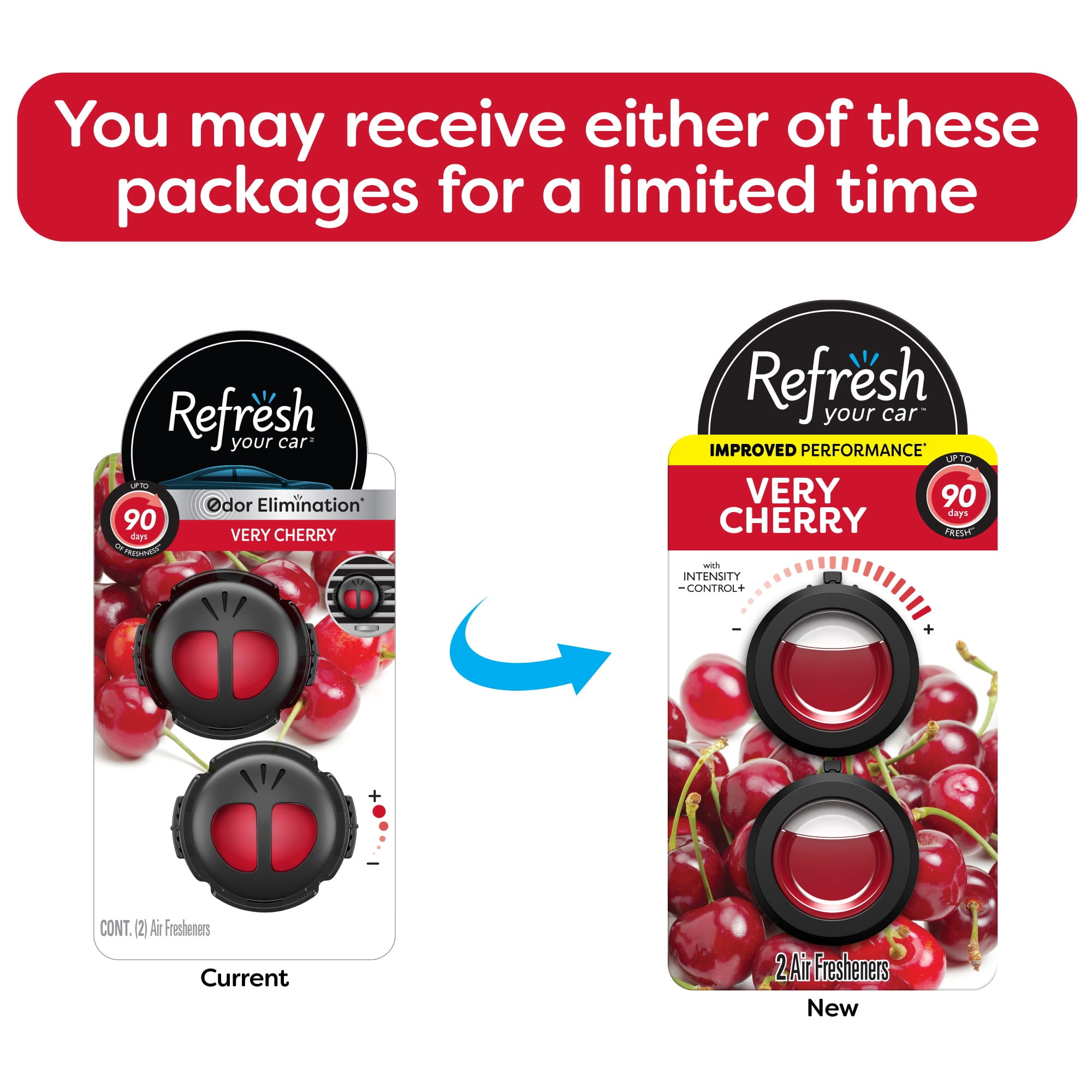 Refresh Your Car Mini Diffuser Car Air Fresheners, Very Cherry Scent, 2 Pack
