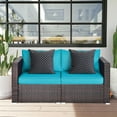 thumbnail image 4 of Patiojoy 2-Piece Patio Wicker Corner Sofa Set Rattan Loveseat with Removable Cushions Turquoise, 4 of 7