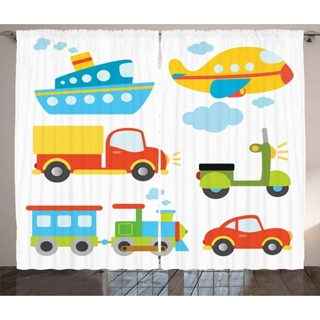 Boy S Curtains 2 Panels Set Abstract Transportation Types For