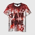 thumbnail image 2 of Funny Horror Halloween Bloody I'm fine T-shirts 3D Print Men Women Crew Neck Tee Fashion Unisex Streetwear Kids Short sleeve Top, 2 of 5