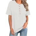thumbnail image 1 of Yuyuzo Womens Summer Tops Short Sleeve Shirts Button up Crewneck Loose Fitted Blouses, 1 of 7