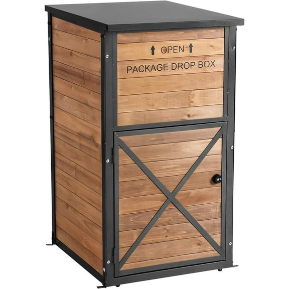MEDEHOO Outdoor Package Delivery Box with Lock - Weatherproof Parcel Drop Boxes for Porch, Anti-Theft Design, Wood-Grain Decorative Mailboxes for Secure Mail & Packages
