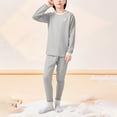 thumbnail image 2 of Riecok Thermal Underwear Set for Kids Long Sleeve Solid Color Pullover Tops and Long Pants Fall Warm Sleepwear Sets, 2 of 6