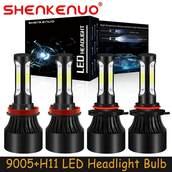SHENKENUO for Cadillac SRX 2010-2016 - 4Side LED Headlights Bulbs High Low Beam,9005 H11,6000K White,Pack of 4,C03