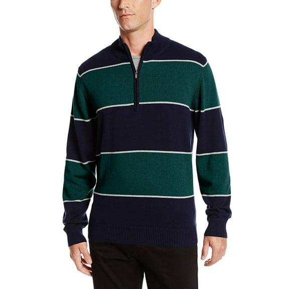 IZOD Men's Road Trip Wide Stripe Long Sleeve 1/4 Zip Sweater