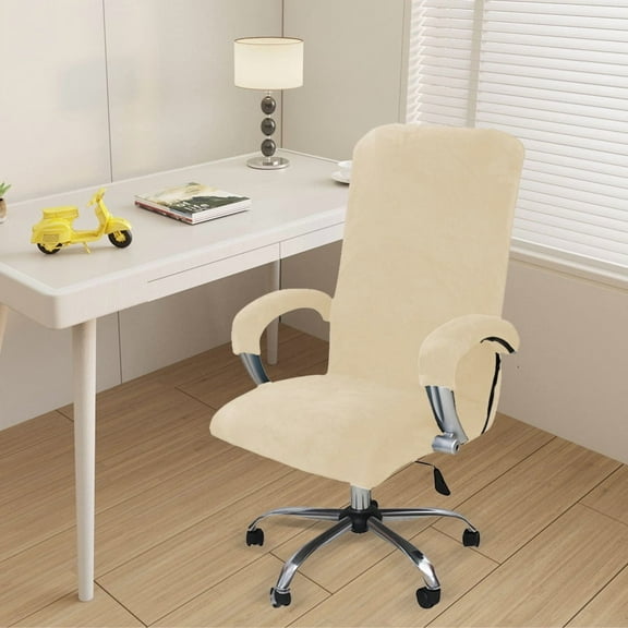 XmhyTop Light Beige Velvet Office Chair Cover with Arm Covers Stretch Computer Desk Chair Covers Universal Swivel Chair Covers Gaming Chair Covers-XL