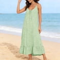 thumbnail image 4 of Aboser Womens Plaid Gingham Nightgowns Trendy Pleated Front Sleepwear Loose Round Neck Nightdress Comfy Soft Sleeveless Tank Sleep Shirts with Pockets, 4 of 6